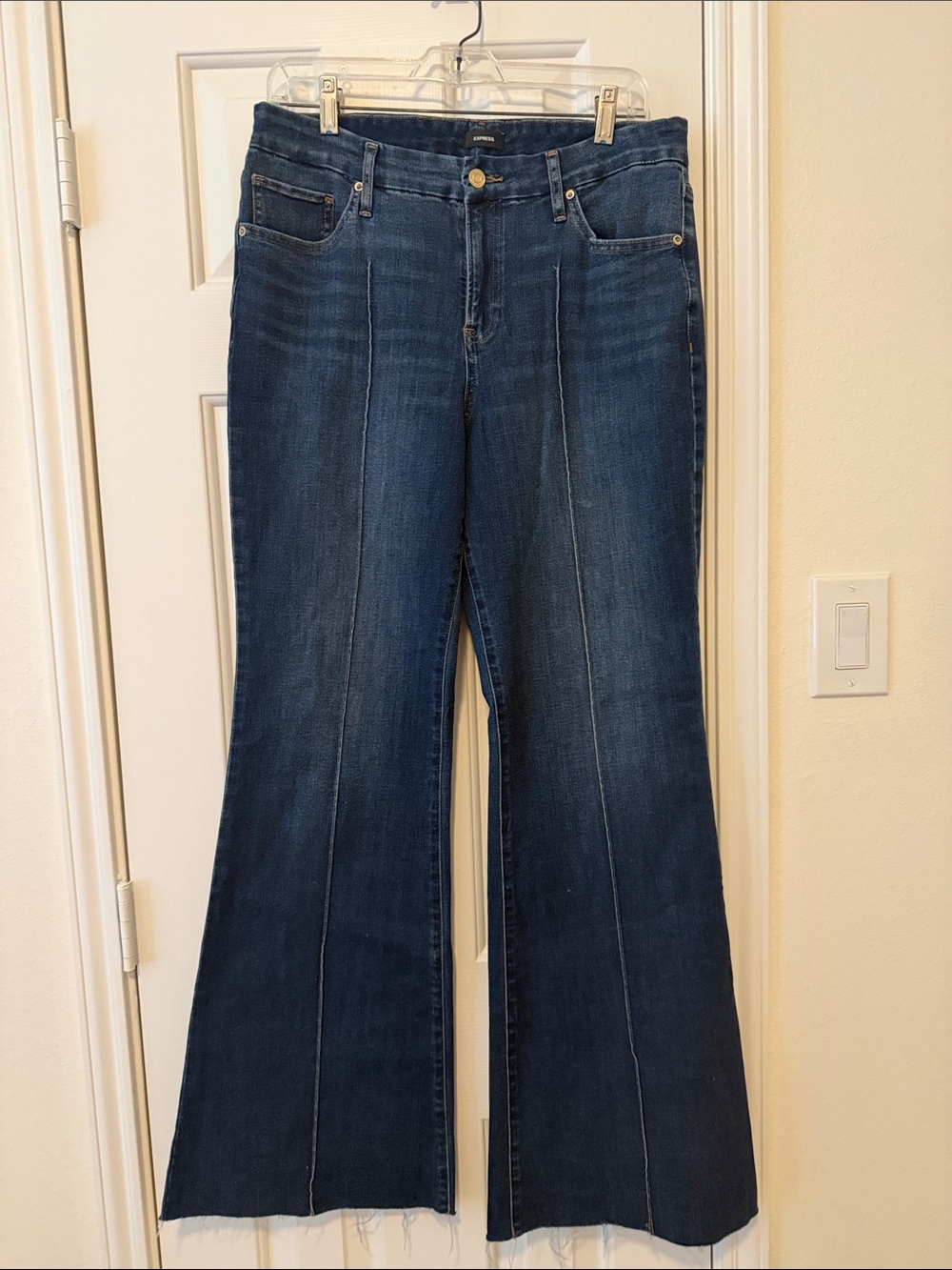Express Dark Blue Mid-Rise Wide-Leg Jeans
